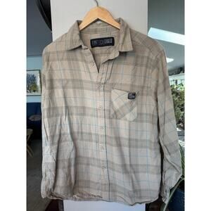 Fintech Flannel Shirt Lg Workwear, Layering Light Flannel Khaki striped Fishing